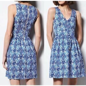 Milly Design Nation Mosaic Print Sleeveless Mini dress Blue Summer Preppy Size 8